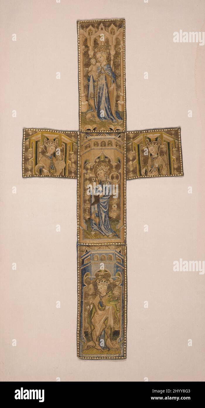 Croix Orphrey. Allemagne (Bohême ou Silésie), vers 1410-1430. Costumes. Broderie de fil métallique en soie et or, couture satinée et travail de couture sur le linge Banque D'Images