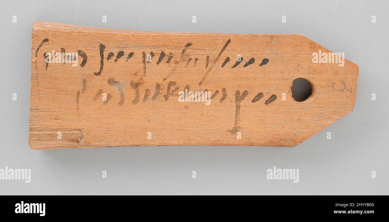 Étiquette de momie avec texte démotique. Égypte, période Ptoléméenne - période romaine précoce (200 BCE - 100 ce). Tablettes. Bois Banque D'Images
