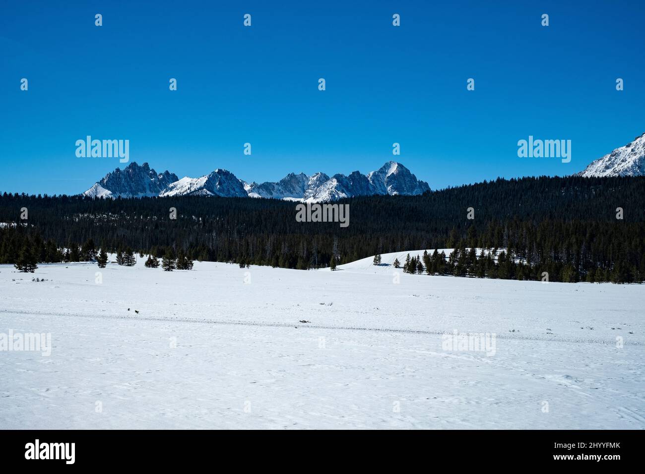 Sawtooth Mountains de l'Idaho en hiver Banque D'Images