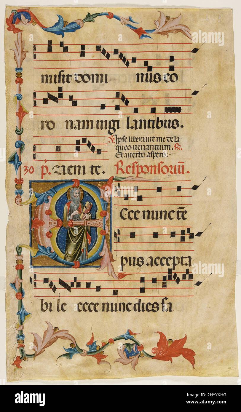 Feuille d'un Antiphonaire avec les initiales E et S. Paul. Italie, Ombrie, 14th siècle. Manuscrits; antiphonaires. Tempera sur vélin Banque D'Images