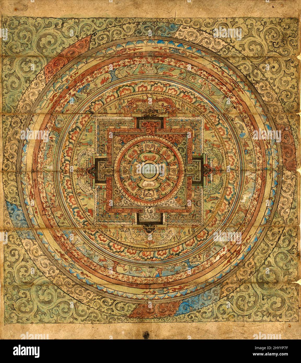 Mandala. Tibet, 17th-18th siècle. Manuscrits. Aquarelle et encre opaques sur papier Banque D'Images