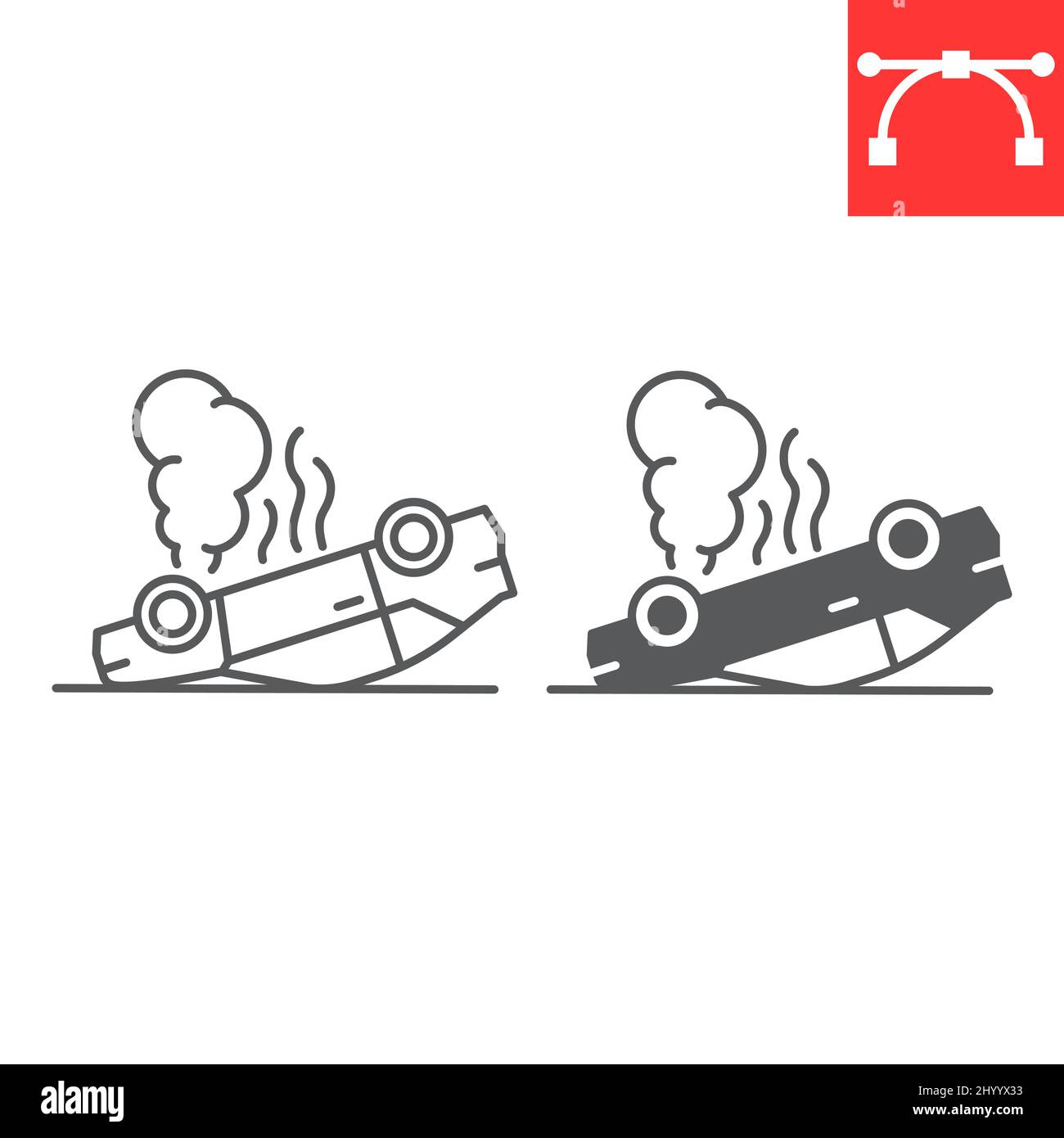 Ligne de voiture renversé et icône de glyphe Illustration de Vecteur