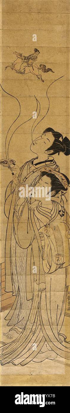 Parodie du Daoïste Immortal Chōkarō (Zhang Guolang). Isoda Koryūsai (Japon, 1735-1790). Japon, vers 1770-1776. Imprimés; blocs de bois. Imprimé color block en bois; imprimé pilier (hachira-e) Banque D'Images