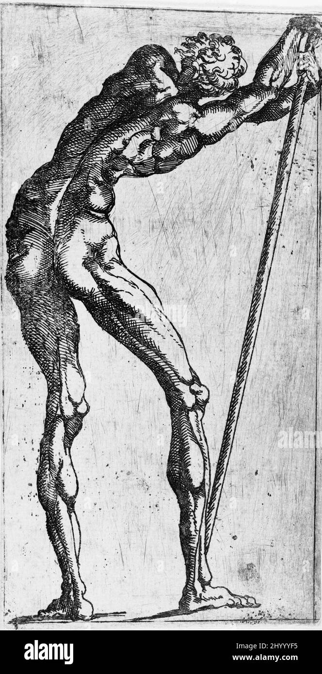 Arrière de la figure, inclinaison vers la droite sur un grand bâton. Juste de juste (France, Tours, 1505-1559). France, du début au milieu du siècle 16th. Tirages ; gravures. Gravure Banque D'Images