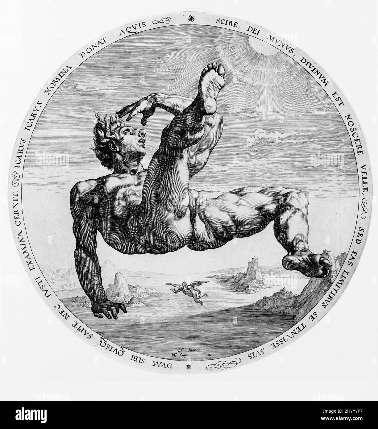 Icarus. Hendrik Goltzius (pays-Bas, Mülbracht [aujourd'hui Bracht-am-Niederrhein], 1558-1617)Cornelis Cornelisz. Van Haarlem (pays-Bas, Haarlem, 1562-1638). Hollande, 1588. Gravures; gravures. Gravure Banque D'Images