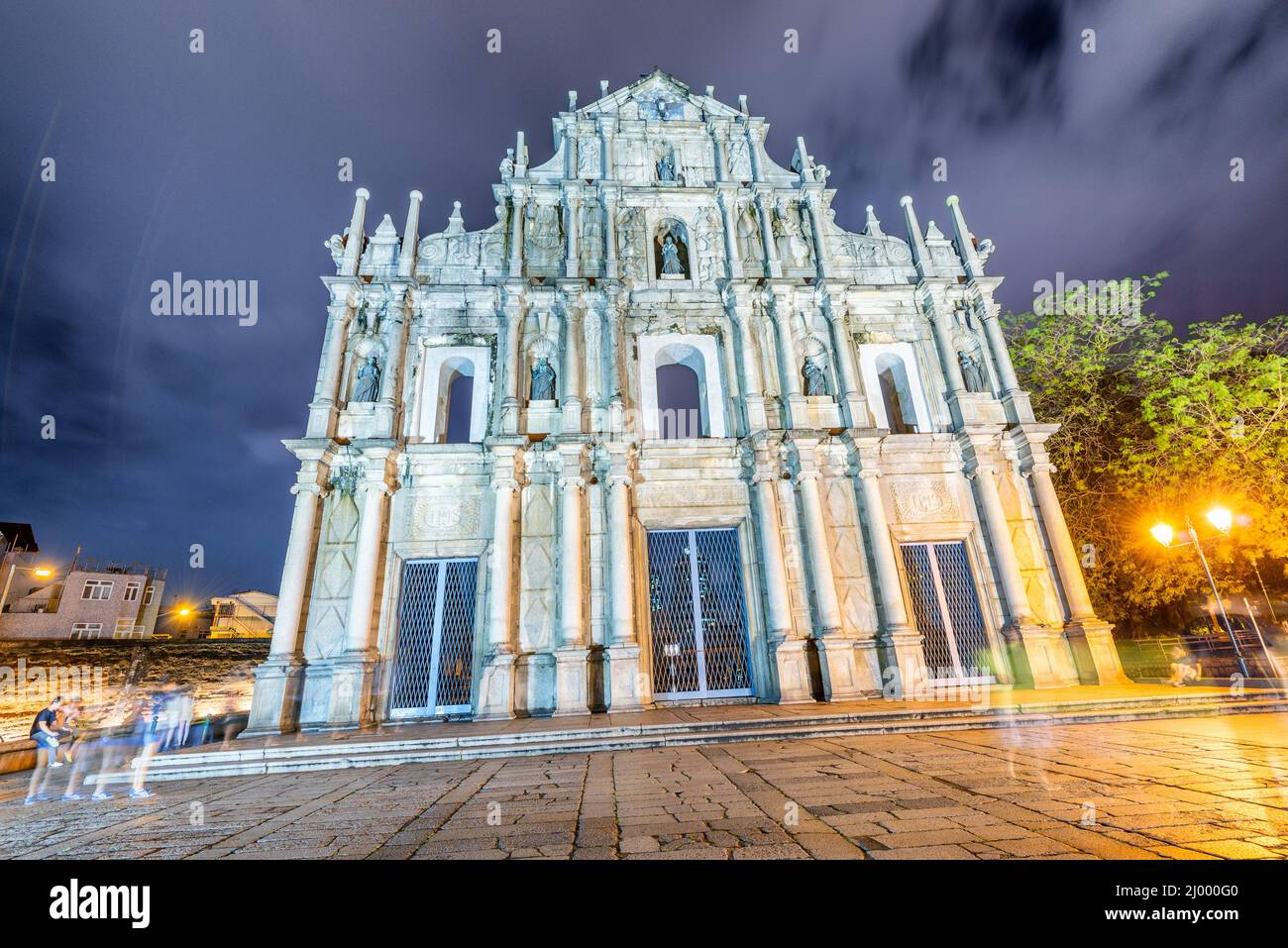 Ruines de St Paul à Macao de nuit. Banque D'Images