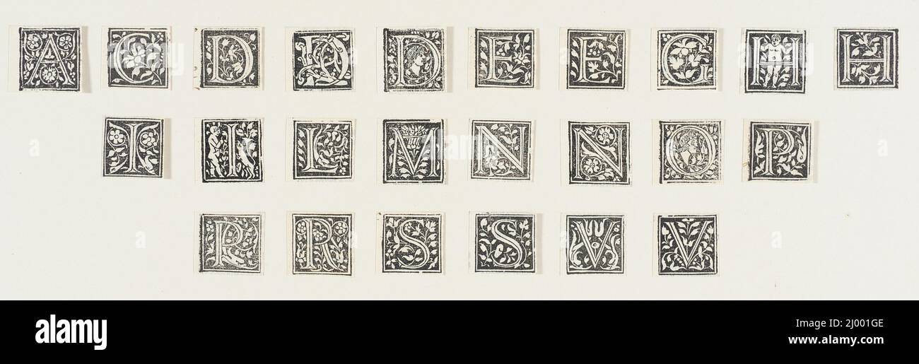 Vingt-quatre lettres ornementales (A, C, D, E, G, H, I, L, M, N, O, P, R, S, V). Italie, publié en 1497. Imprimés; coupes de bois. Coupe de bois Banque D'Images