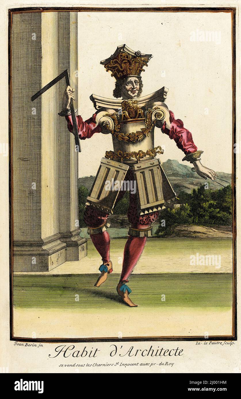 Recueil des modes de la cour de France, 'habitude d'architecte'. Jean Berain (France, 1637/1640-1711)Jacques Lepautre (France, Paris, 1653-1684)Jean Lepautre (France, Paris, 1618-1682). France, Paris, vers 1682, en direction de 1703-1704. Imprime. Gravure manuelle sur papier Banque D'Images