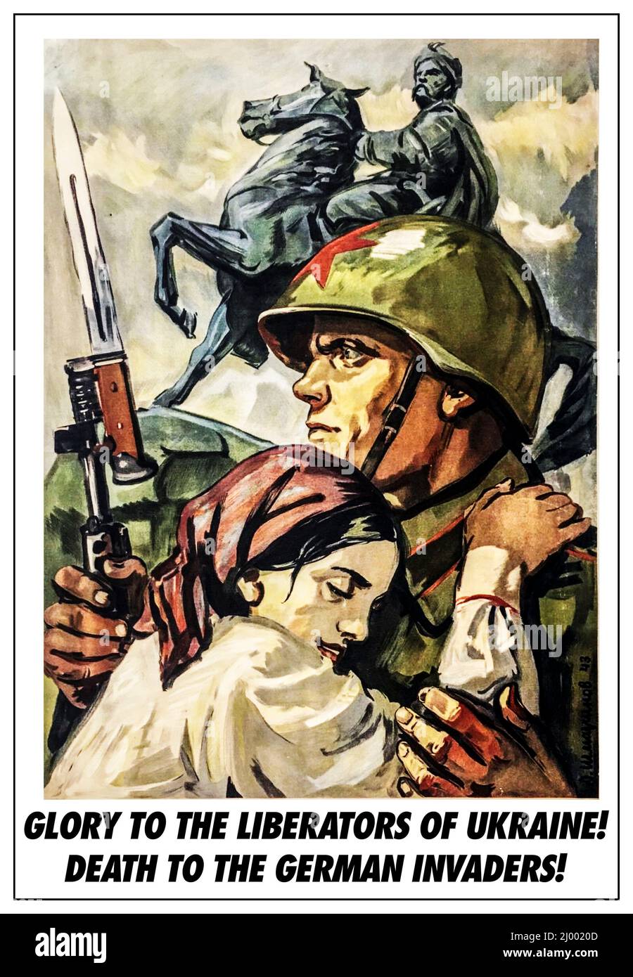 Vintage WW2 Ukraine poster 1944 'gloire aux libérateurs de l'Ukraine ! Mort à la propagande des envahisseurs allemands affiche d'importance historique Banque D'Images