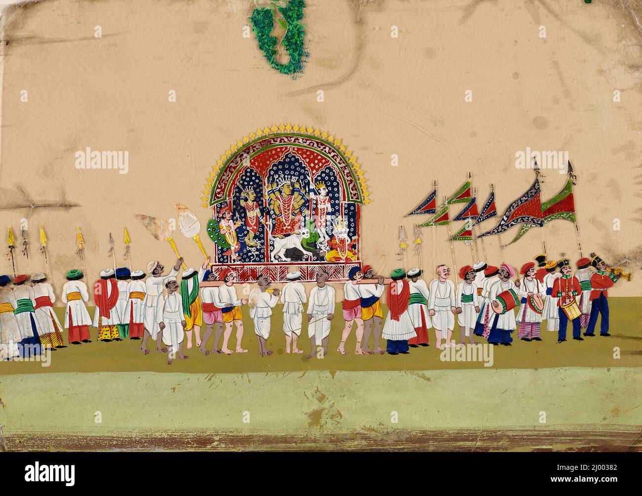 Procession religieuse : Durga. Inde, Bengale occidental, Murshidabad, vers 1800. Mises en plan; aquarelles. Aquarelle opaque sur mica Banque D'Images