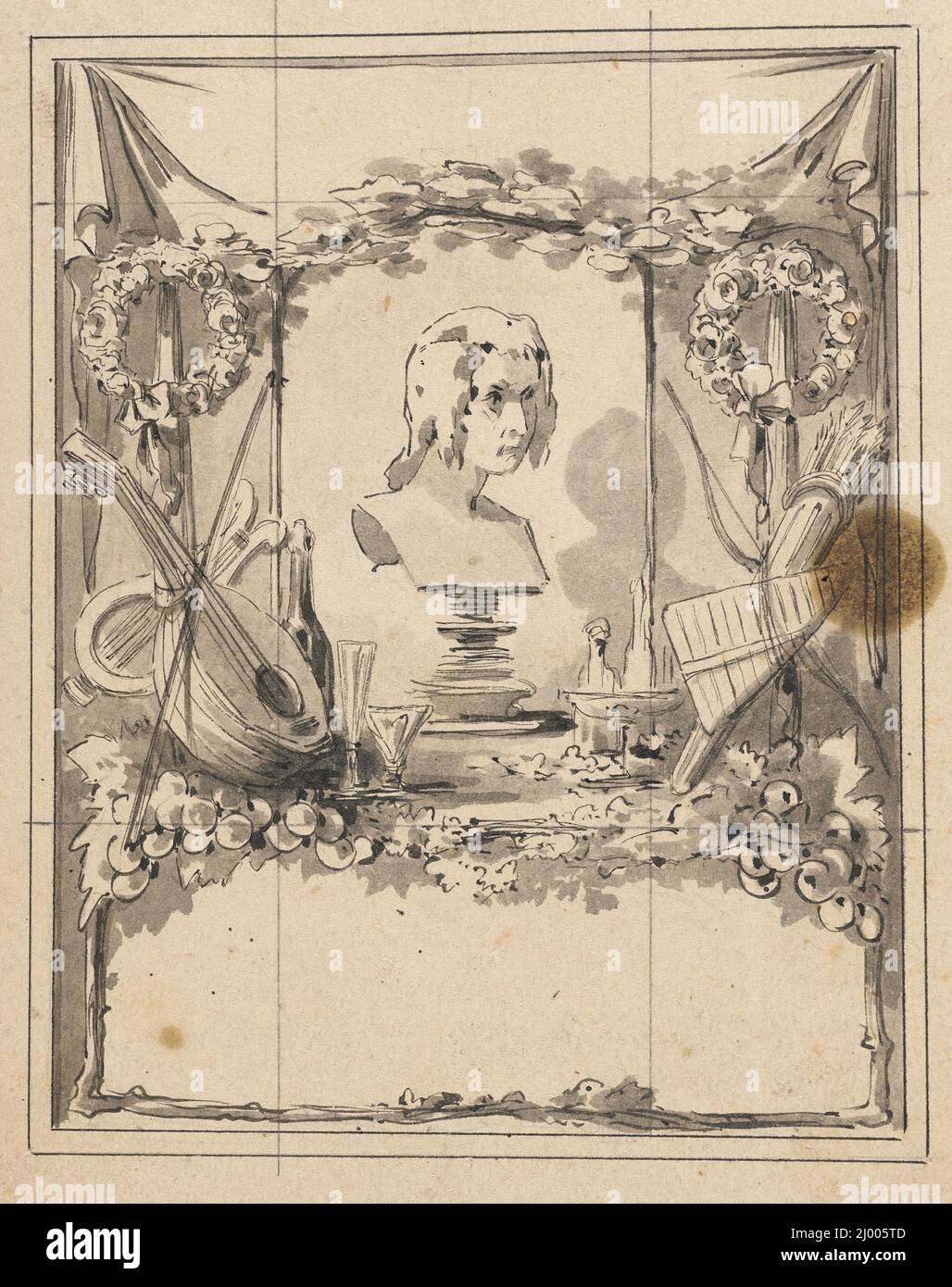 Deux dessins ornementaux. France, 19th siècle. Mises en plan. Stylo et encre noire et lavage gris Banque D'Images