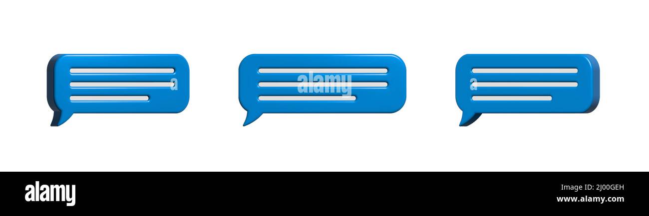 Bulles de parole, dialogues, formes de messager bleu brillant. 3D affiche les icônes vectorielles pour les médias sociaux ou les sites Web Illustration de Vecteur