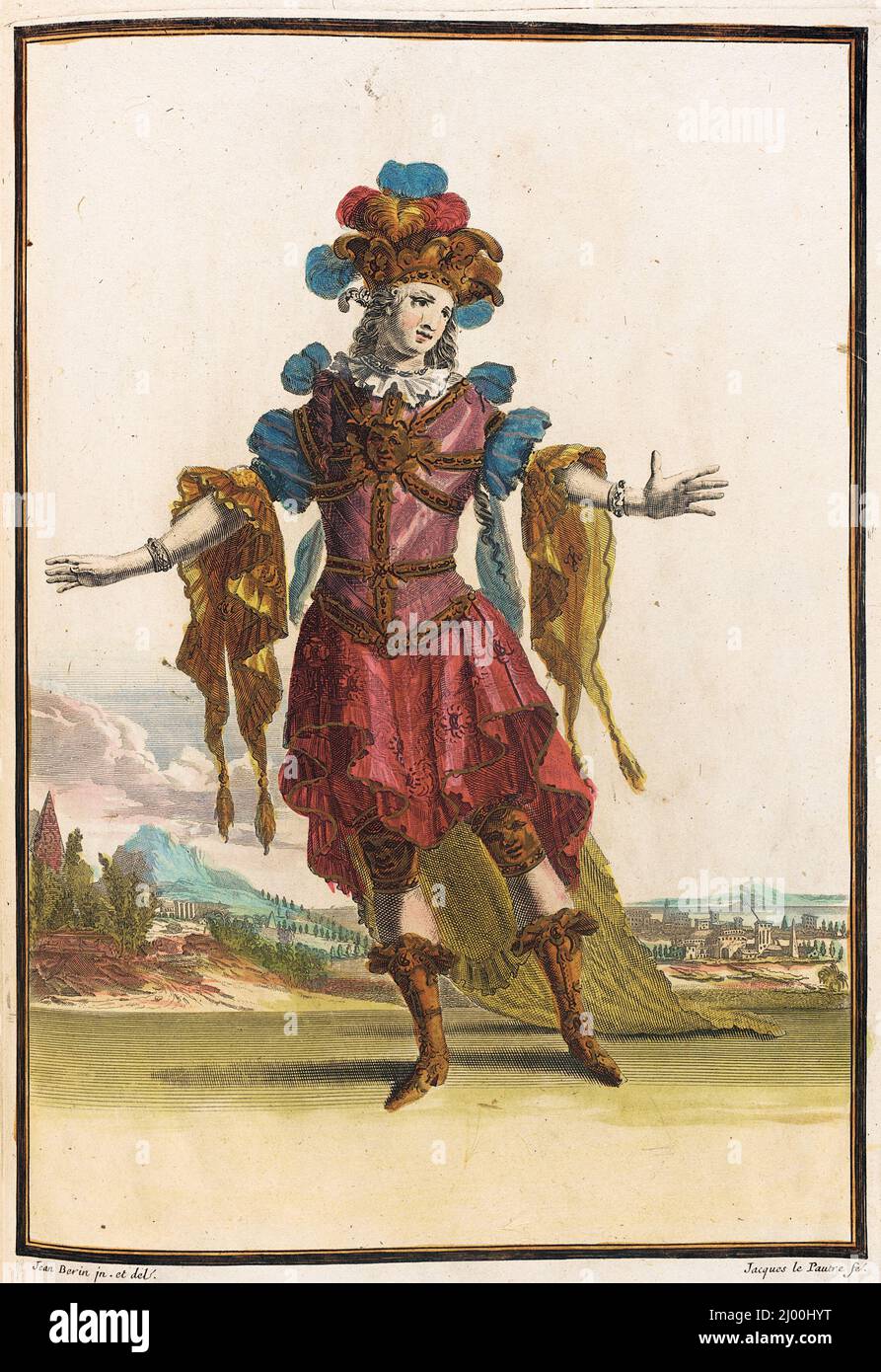 Recueil des modes de la cour de France, 'habitude Representant le Mistere au Balet du Triomphe de l'Amour'. Jean Berain (France, 1637/1640-1711)Jacques Lepautre (France, Paris, 1653-1684)Jean Dolivar (Espagne, Saragosse, Active France 1670-1690, 1641 - 1692). France, Paris, vers 1682, en direction de 1703-1704. Imprime. Gravure manuelle sur papier Banque D'Images
