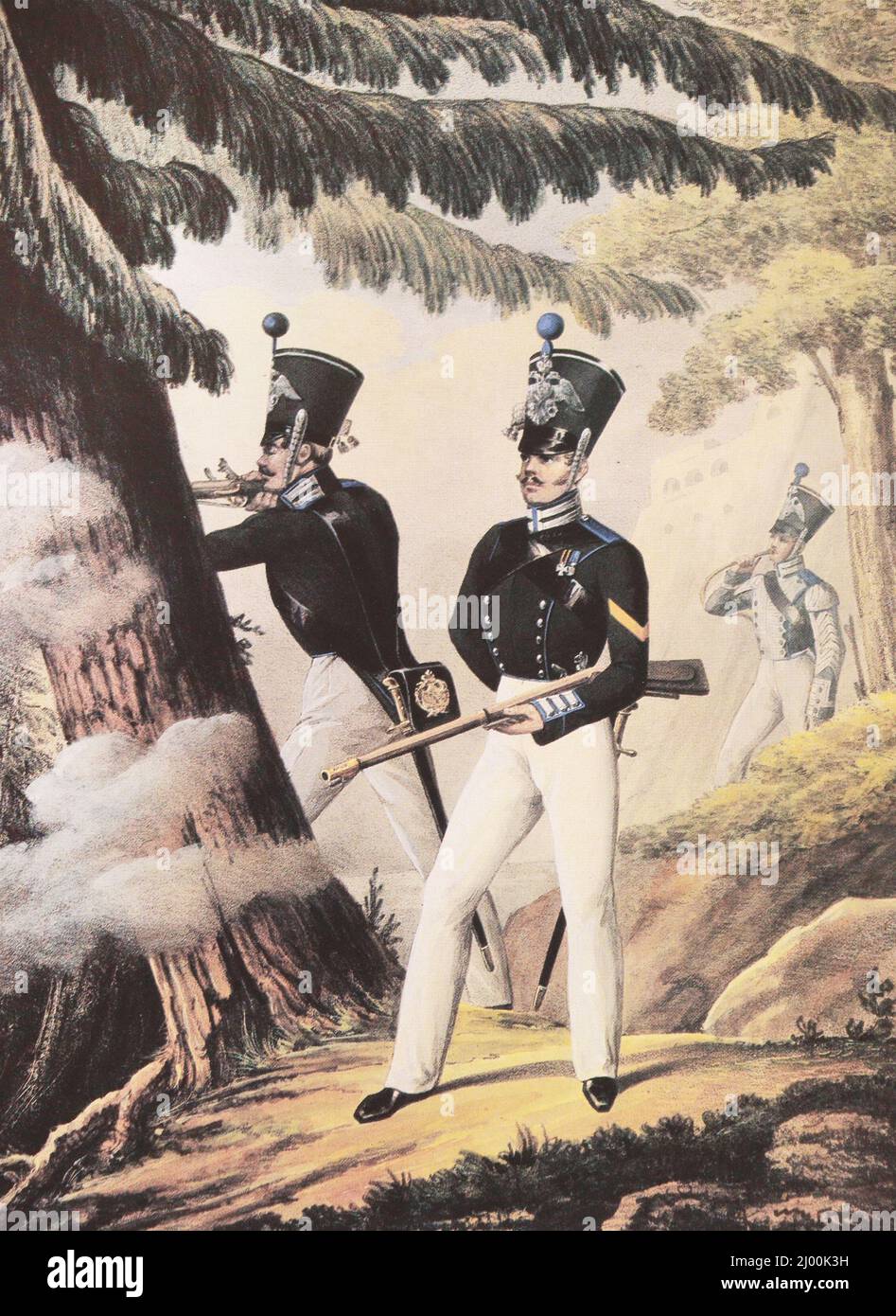 Les gardes de la vie ordinaire du bataillon finlandais de fusils à fusil. Peinture du 1830s. Banque D'Images
