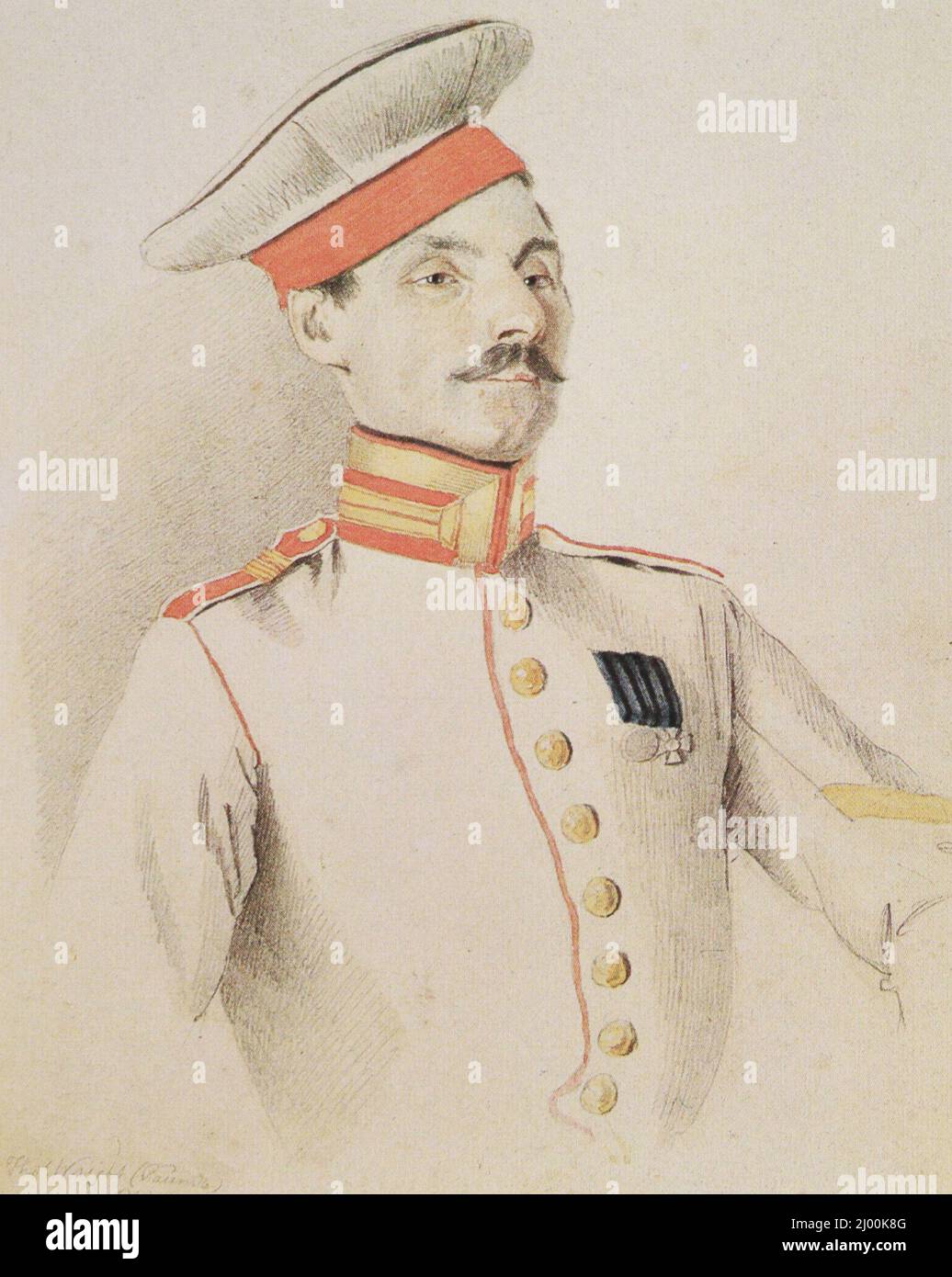 Portrait d'un officier non commandant du régiment de cavalerie des gardes de la vie de l'armée russe. Peinture de 1844. Banque D'Images