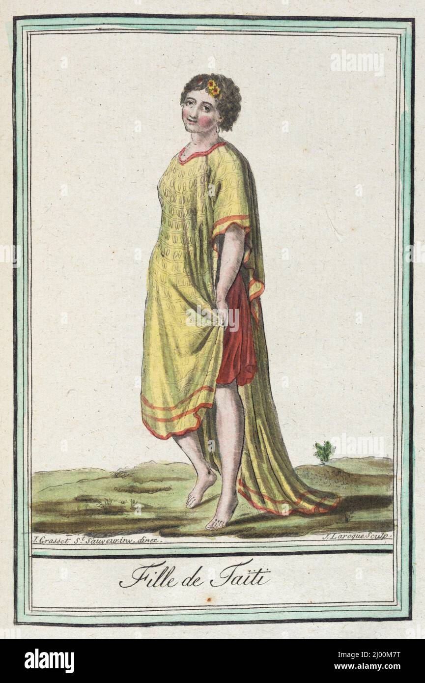 Costumes de différents pays, 'ville de Taïti'. L. F. Labrousse (France, Bordeaux, actif fin du siècle 18th)Jacques Grasset de Saint-Sauveur (France, 1757-1810). France, vers 1797. Gravures; gravures. Gravure sur papier teintée à la main Banque D'Images