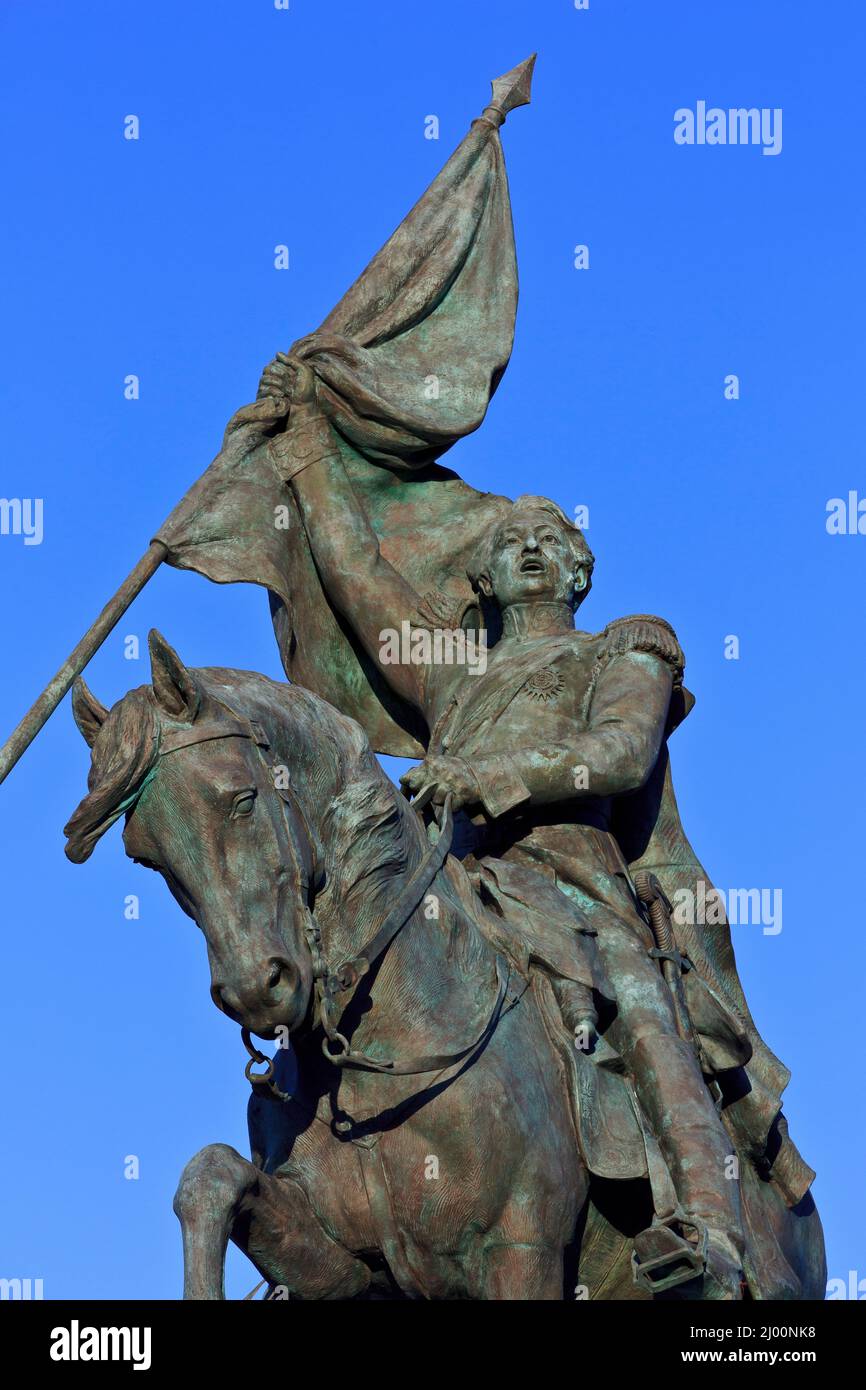 Statue équestre du général argentin San Martin (1778-1850), libérateur de l'Argentine, du Chili et du Pérou à Boulogne-sur-Mer (pas-de-Calais), France Banque D'Images