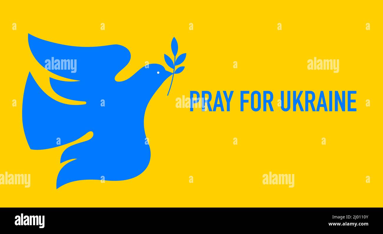 Oiseau volant, colombe comme un symbole de paix. Support Ukraine, Stand with Ukraine bannière et affiche en jaune et bleu couleurs Illustration de Vecteur