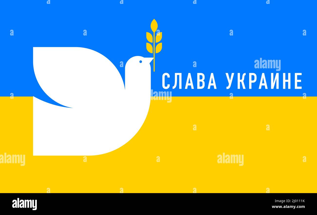 Oiseau volant, colombe comme un symbole de paix. Support Ukraine, Stand with Ukraine bannière et affiche en jaune et bleu couleurs Illustration de Vecteur