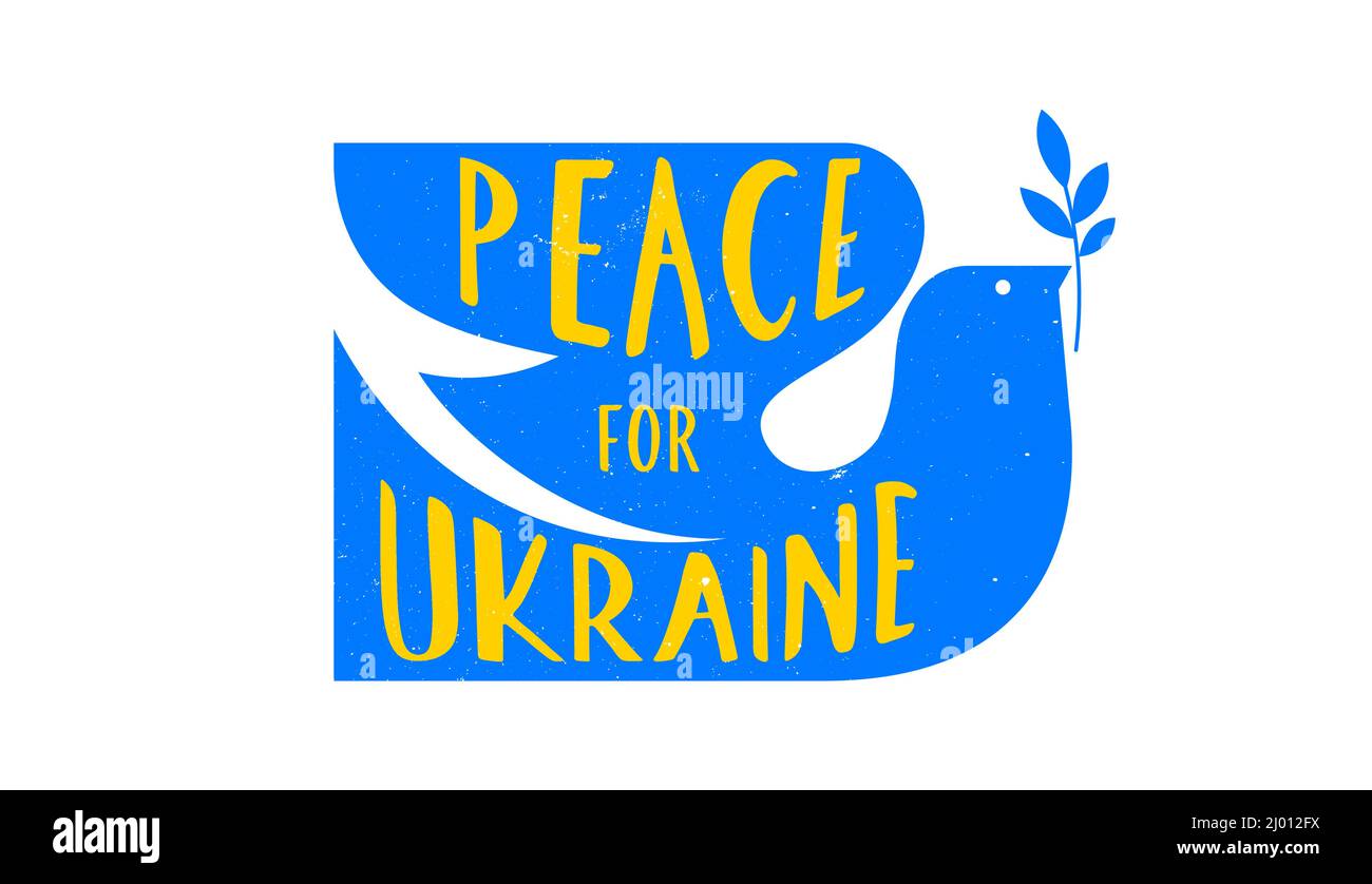 Oiseau volant, colombe comme un symbole de paix. Support Ukraine, Stand with Ukraine bannière et affiche en jaune et bleu couleurs Illustration de Vecteur