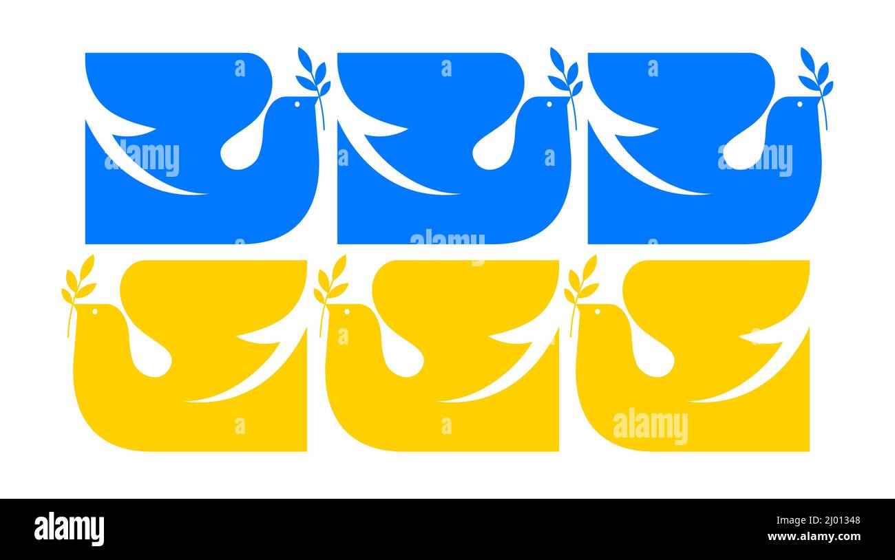 Oiseau volant, colombe comme un symbole de paix. Support Ukraine, Stand with Ukraine bannière et affiche en jaune et bleu couleurs Illustration de Vecteur