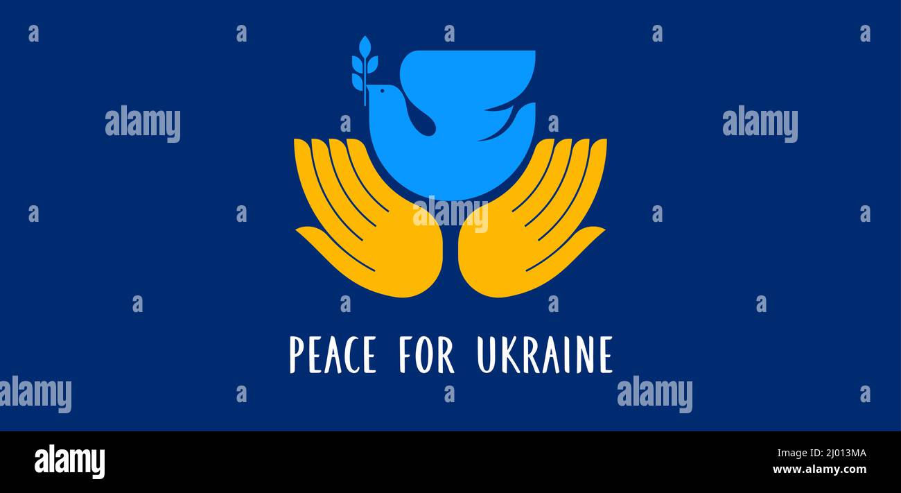 Oiseau volant, colombe comme un symbole de paix. Support Ukraine, Stand with Ukraine bannière et affiche en jaune et bleu couleurs Illustration de Vecteur