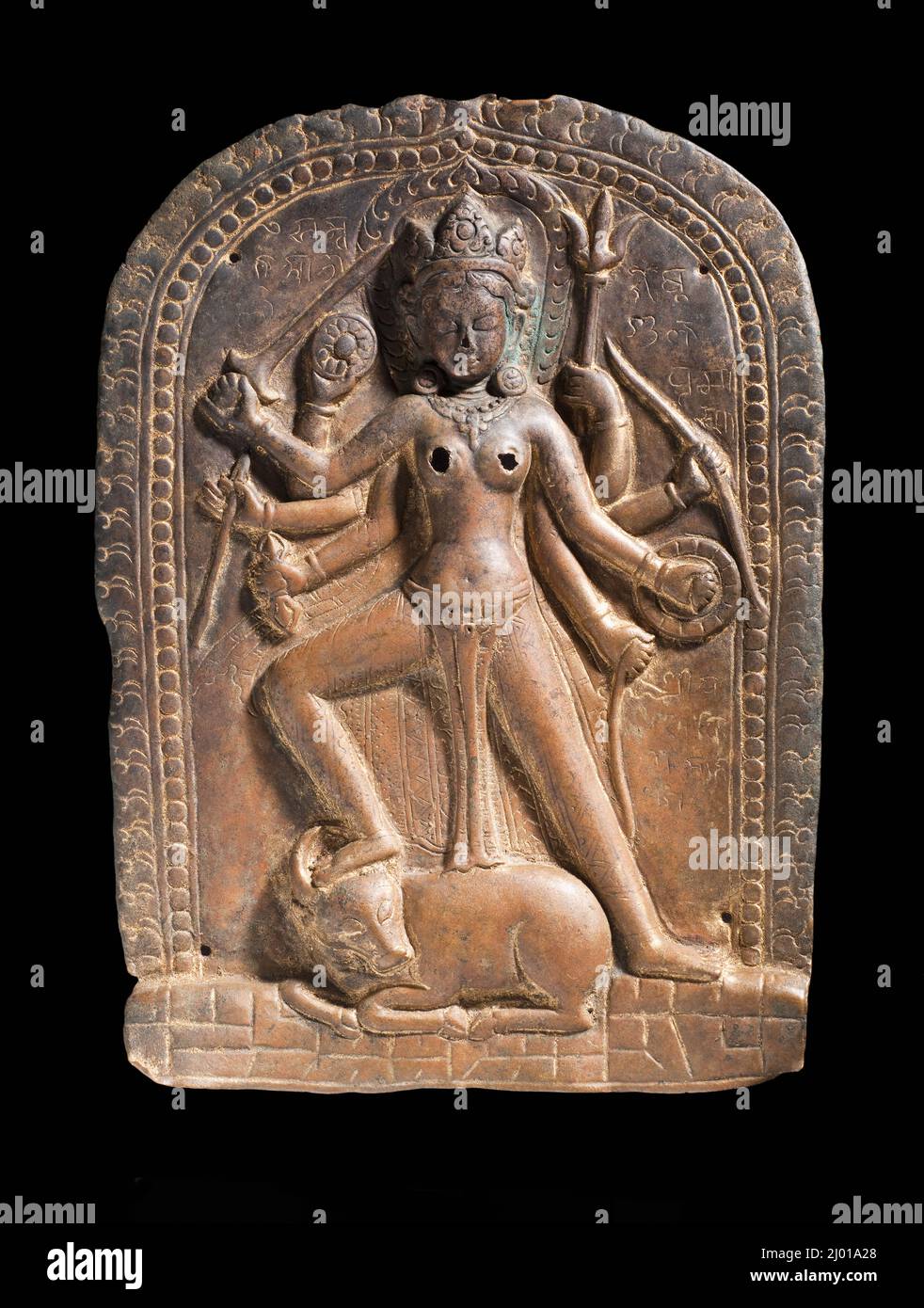 La déesse hindoue Durga. Népal, 1090. Sculpture. Alliage de cuivre repoussé avec des traces de dorure Banque D'Images