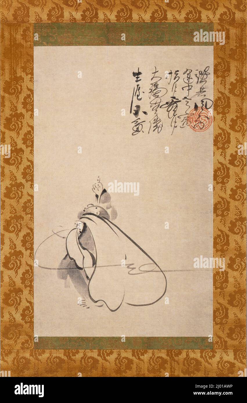 Hotei pointant sur la Lune. Fūgai Ekun (Japon, 1568-vers 1654). Japon, 16th-17th siècle. Tableaux; défilent. Rouleau suspendu ; encre sur papier Banque D'Images