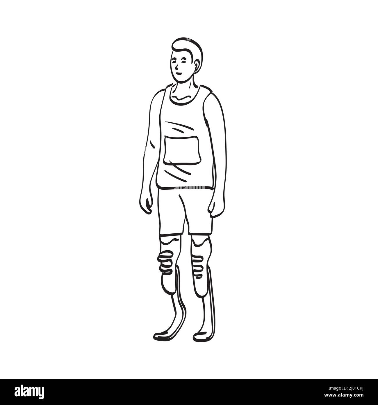 line art athlétique homme handicapé avec prothétique lames de course illustration vecteur main dessiné isolé sur fond blanc Illustration de Vecteur