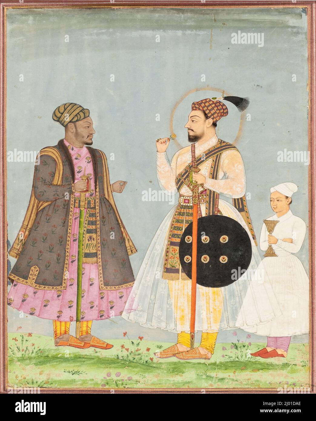 Muhammad Adil Shah de Bijapur et son Premier ministre africain Ikhlas Khan. Inde, Karnataka, Bijapur (recto); Iran ou Inde (verso), 1650-1675 (recto), 17th siècle (verso). Mises en plan; aquarelles. Aquarelle opaque et or sur papier; bordure: Papier gaufré avec or Banque D'Images