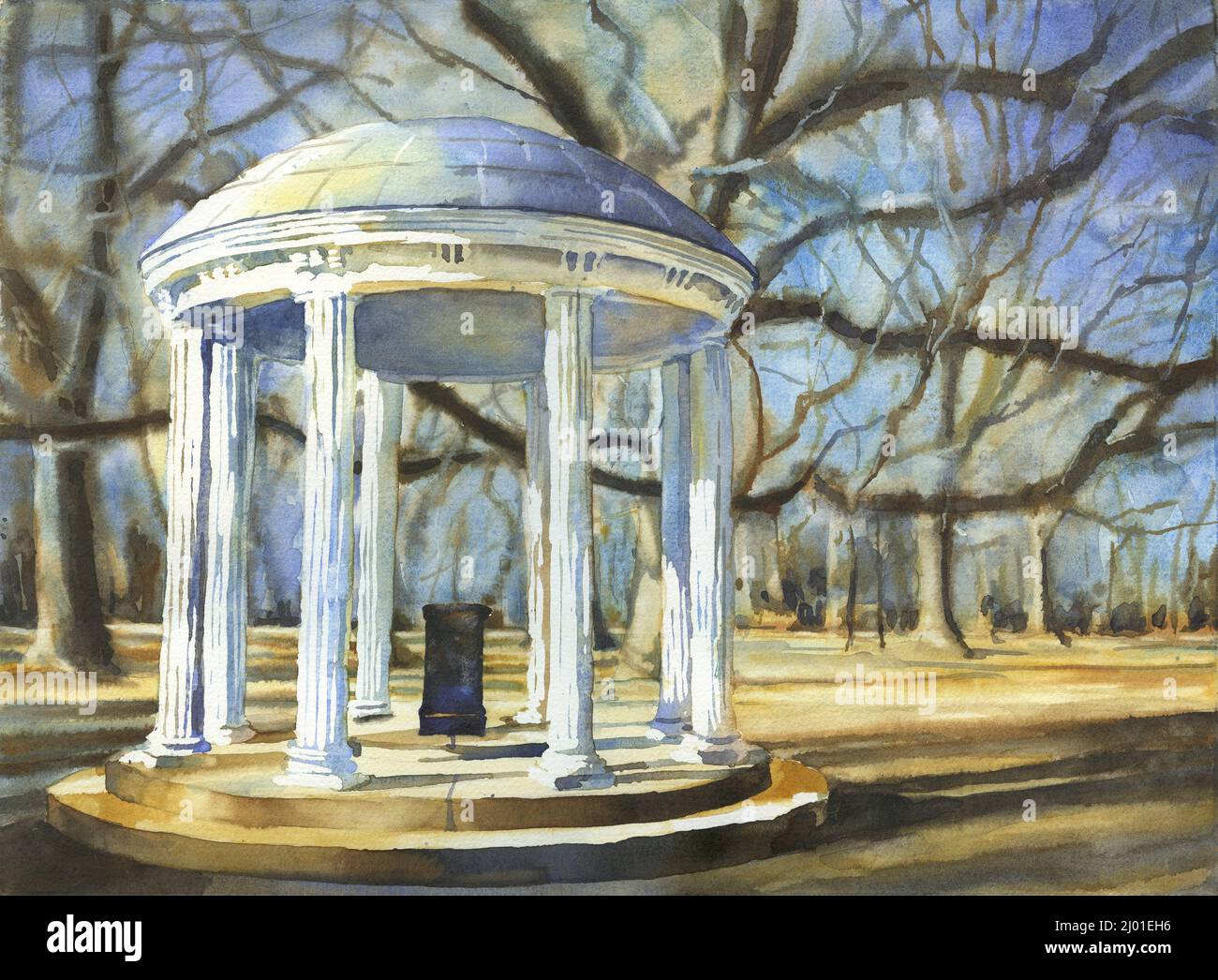Ancien Puits. peinture UNC Université de Caroline du Vieux Puits fine art de l'aquarelle- Chapel Hill, NC. Banque D'Images
