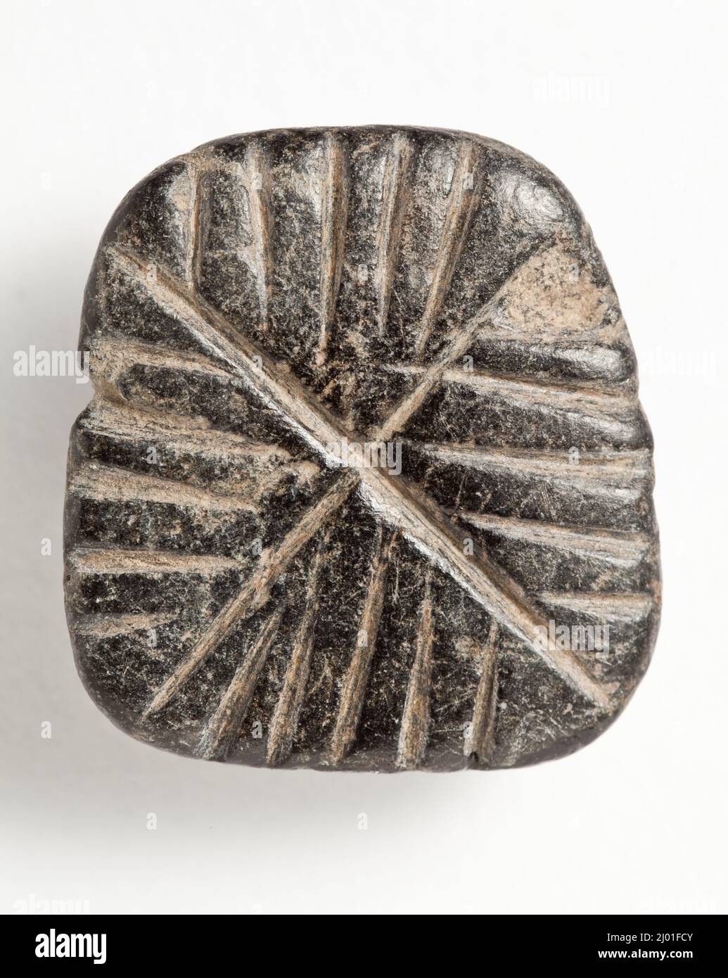 Cachet. Nord de la Syrie ou Sud-est de l'Anatolie, vers 6th-4th millénaire av. J.-C.. Outils et équipement; joints. Serpentin noir Banque D'Images