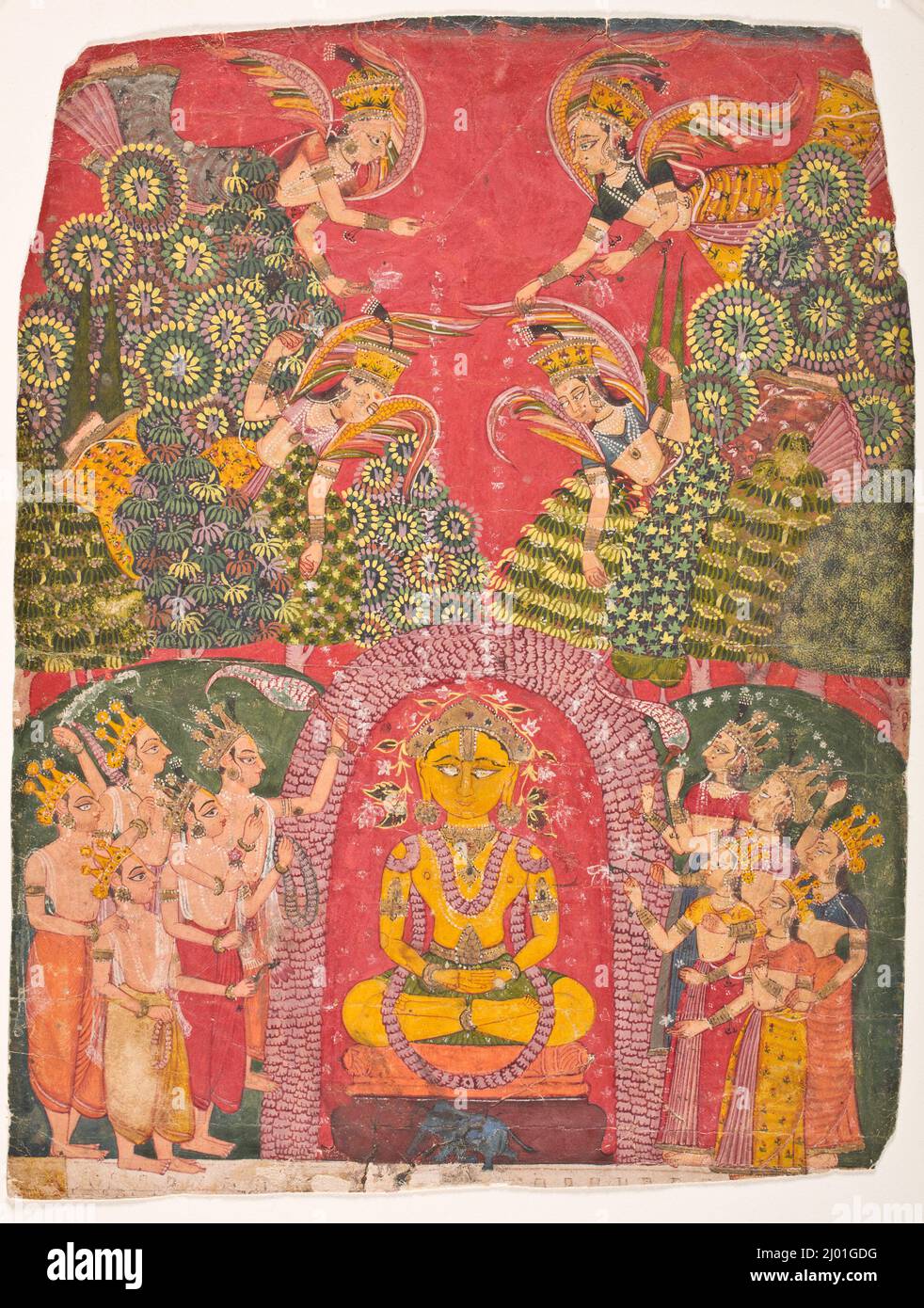 L'adoration de Jina Ajitanatha. Inde, Rajasthan, Marwar, vers 1675. Mises en plan; aquarelles. Aquarelle opaque et or sur papier Banque D'Images