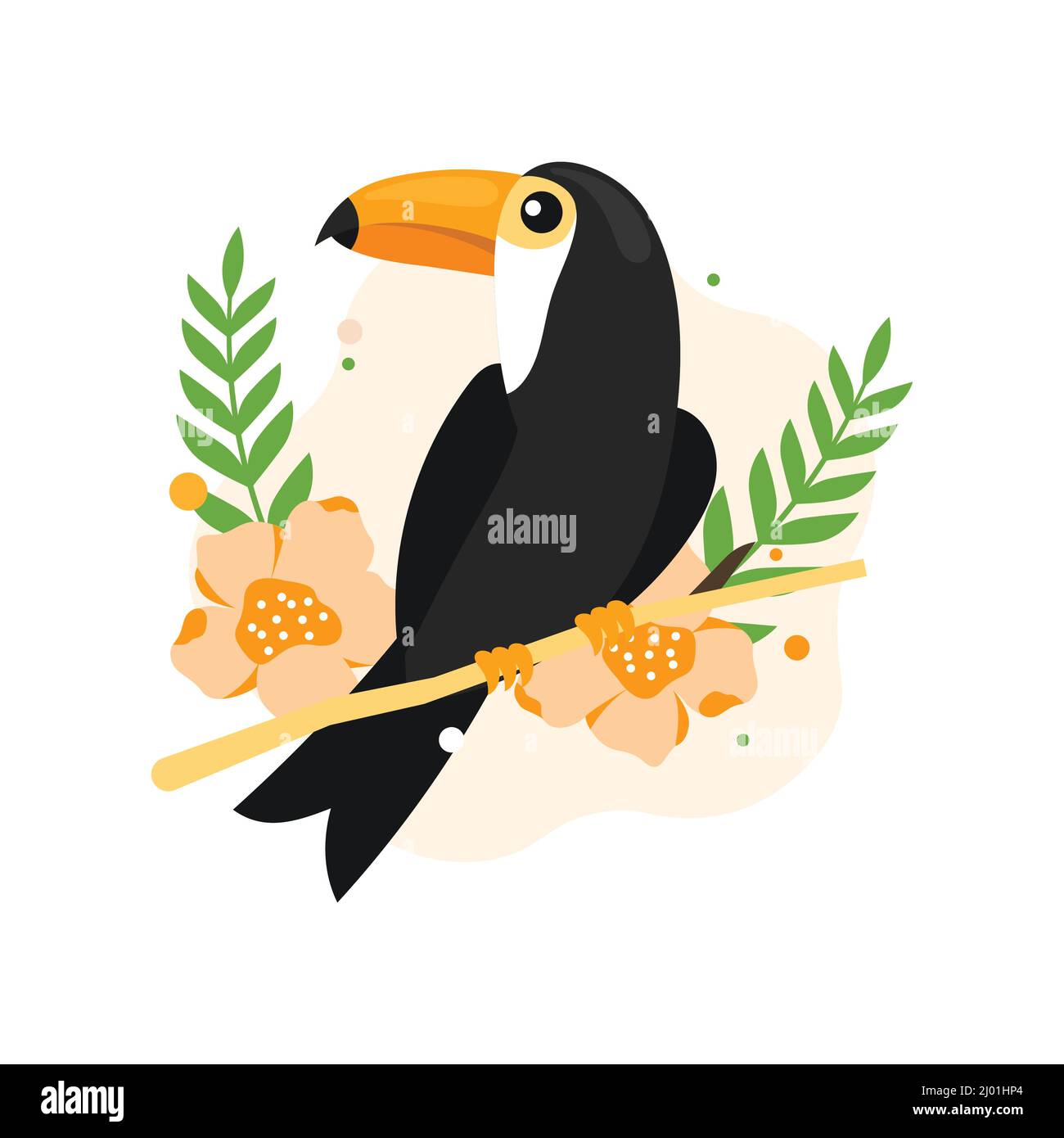 Le Toucan Bird est placé sur le motif plat de branche d'arbre Illustration de Vecteur