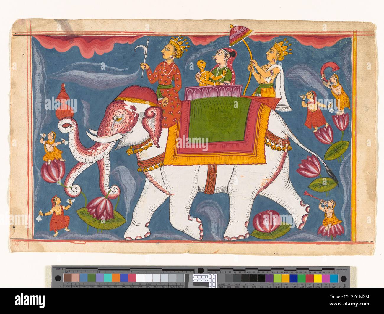 Indra transportant Jina Rishabhanatha (Adinatha) sur Airavata, Folio d'un Stotra Bhaktamara (hymne du dévot immortel). Inde, Gujarat, vers 1800-1825. Mises en plan; aquarelles. Aquarelle opaque sur papier Banque D'Images