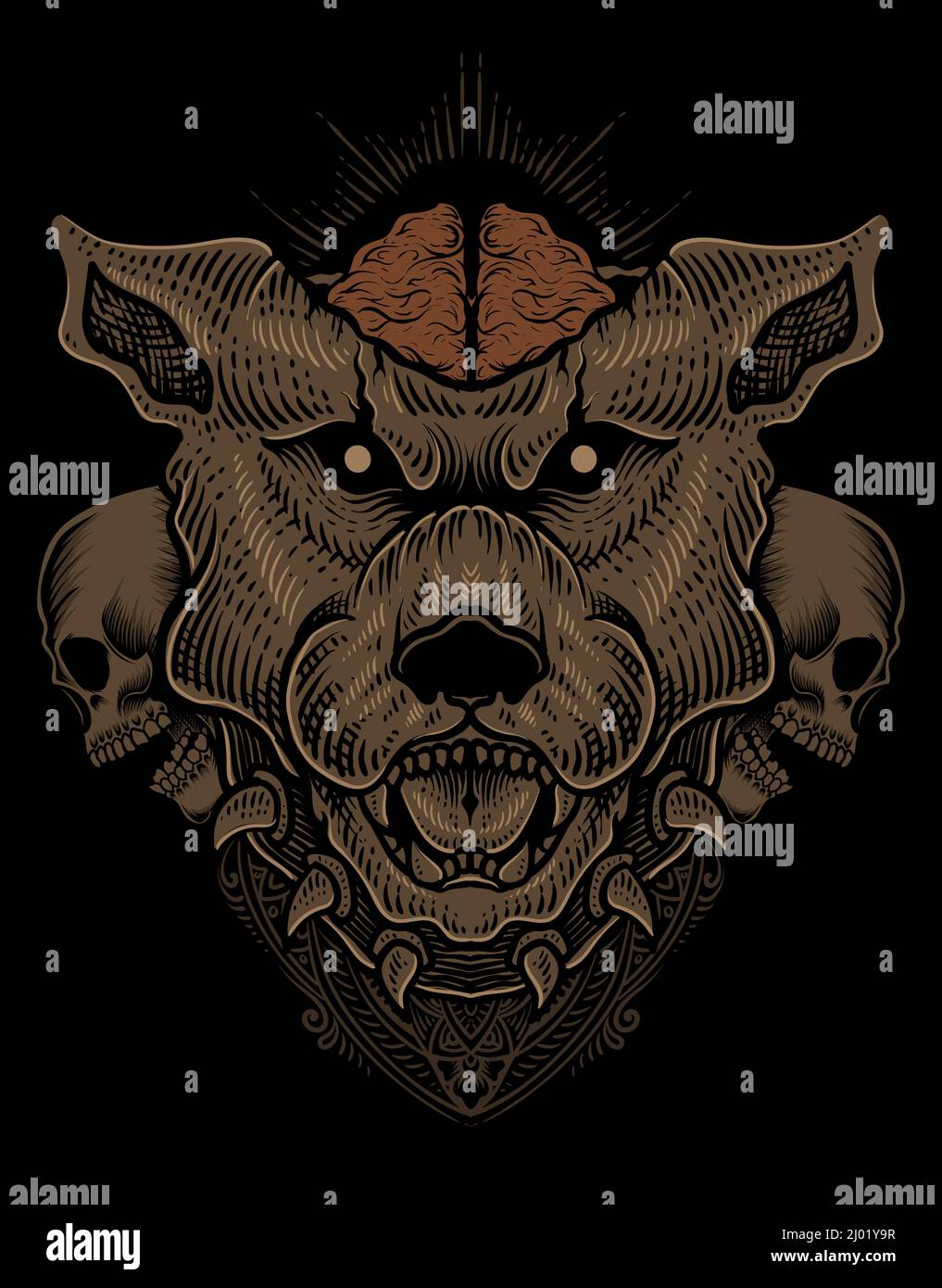 illustration tête de chien avec crâne Illustration de Vecteur