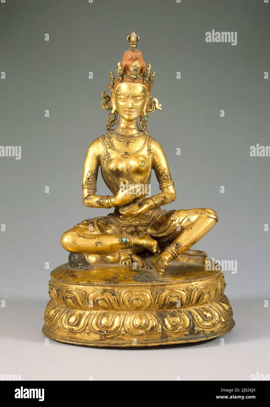 La Déesse bouddhiste Nairatmya. Centre du Tibet, 16th siècle. Sculpture. Laiton doré avec pigment et incrusté de turquoise Banque D'Images