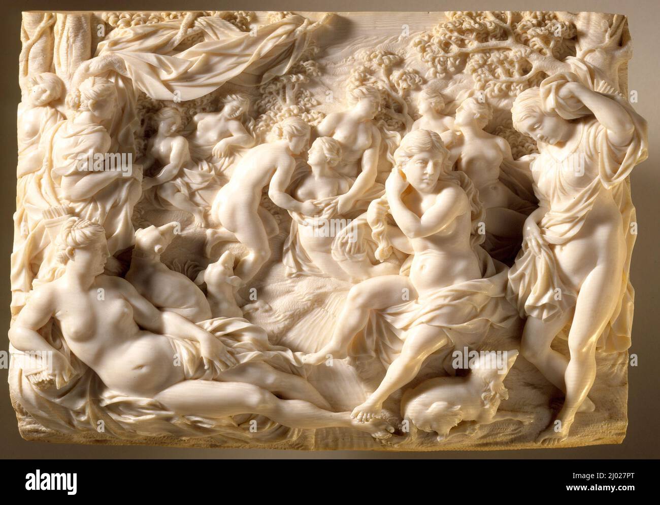 Diana et Callisto. Ignaz Elhafen (Autriche, Innsbruck, 1658-1715). Autriche, vers 1690-1695. Sculpture. Ivoire Banque D'Images