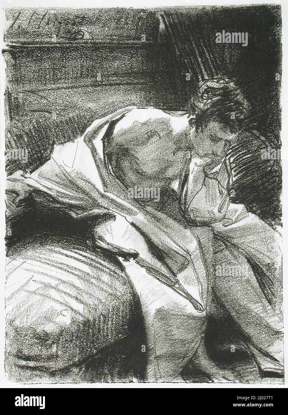 Étude d'un jeune homme assis. John Singer Sargent (Italie, Florence, États-Unis actifs, Angleterre, France, Italie, 1856-1925). États-Unis, 1895. Imprimés; lithographies. Lithographie Banque D'Images