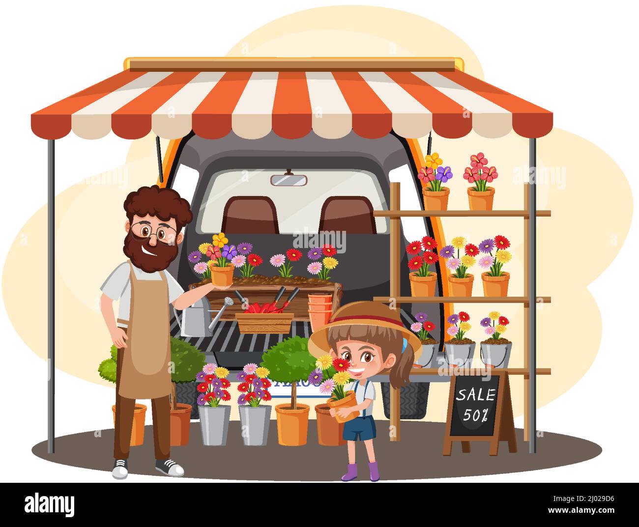 Concept de marché aux puces avec illustration de la boutique de jardin Illustration de Vecteur