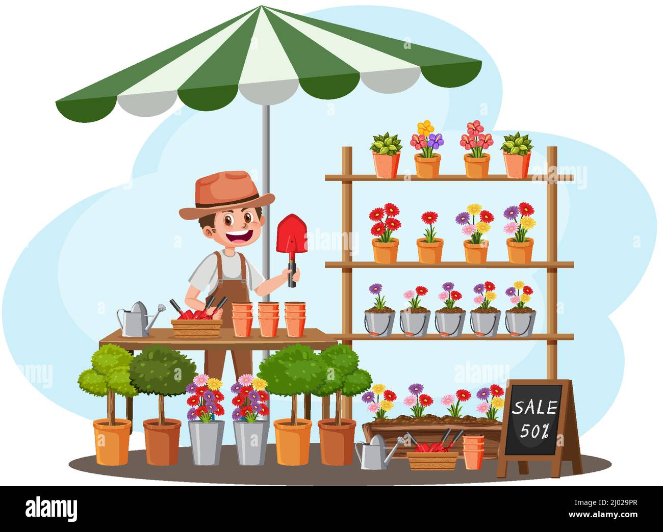 Concept de marché aux puces avec illustration de la boutique de jardin Illustration de Vecteur