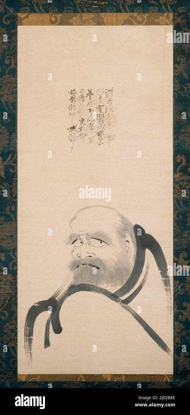 Daruma. Fūgai Ekun (Japon, 1568-vers 1654). Japon, première moitié du 17th siècle. Tableaux; défilent. Rouleau suspendu ; encre sur papier Banque D'Images