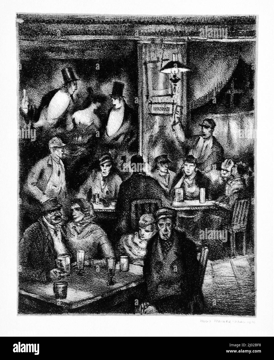 Au café. Hugo Steiner-Prag (Bohême, Prague, 1880-1945). Allemagne, 1915-1916. Imprimés; lithographies. Lithographie sur papier fait à la main Banque D'Images
