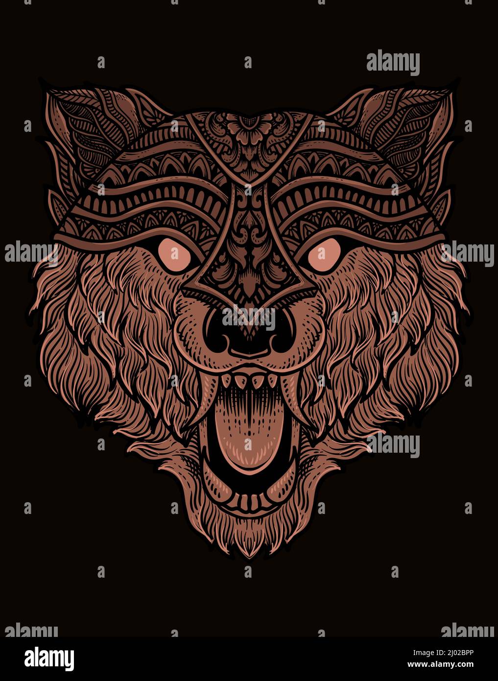 illustration tête de loup style gravure avec masque Illustration de Vecteur