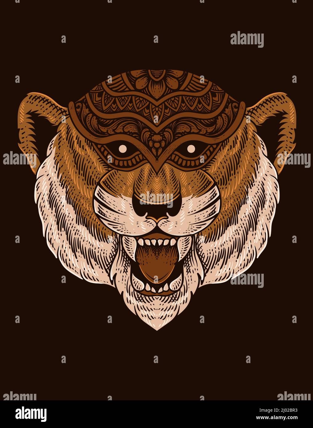 illustration tête de tigre style gravure avec masque Illustration de Vecteur