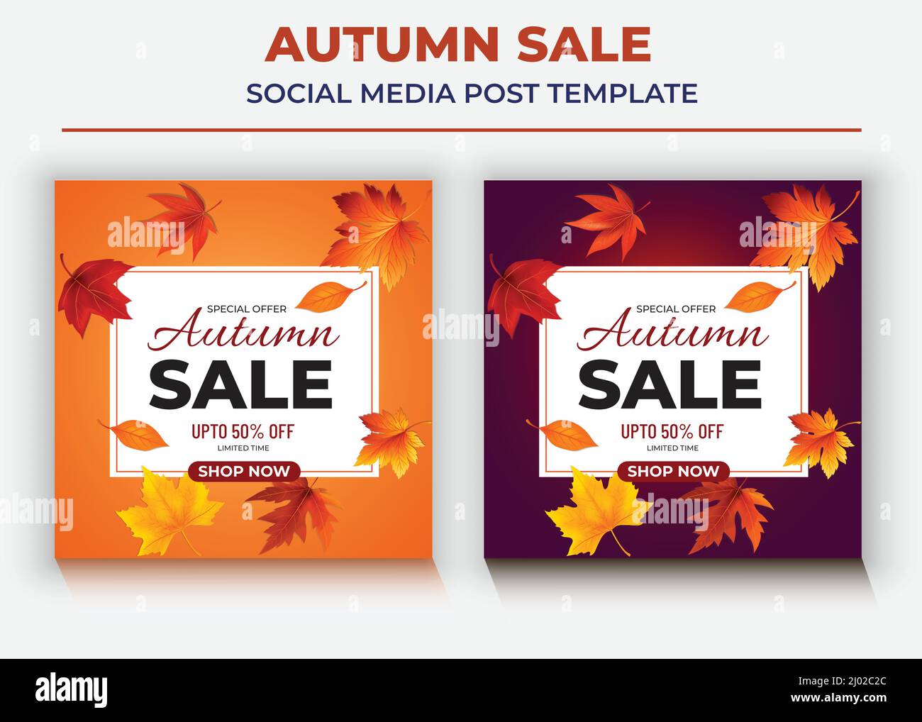 Modèle de post de médias sociaux de soldes d'automne, post de médias sociaux de super-vente et prospectus Illustration de Vecteur
