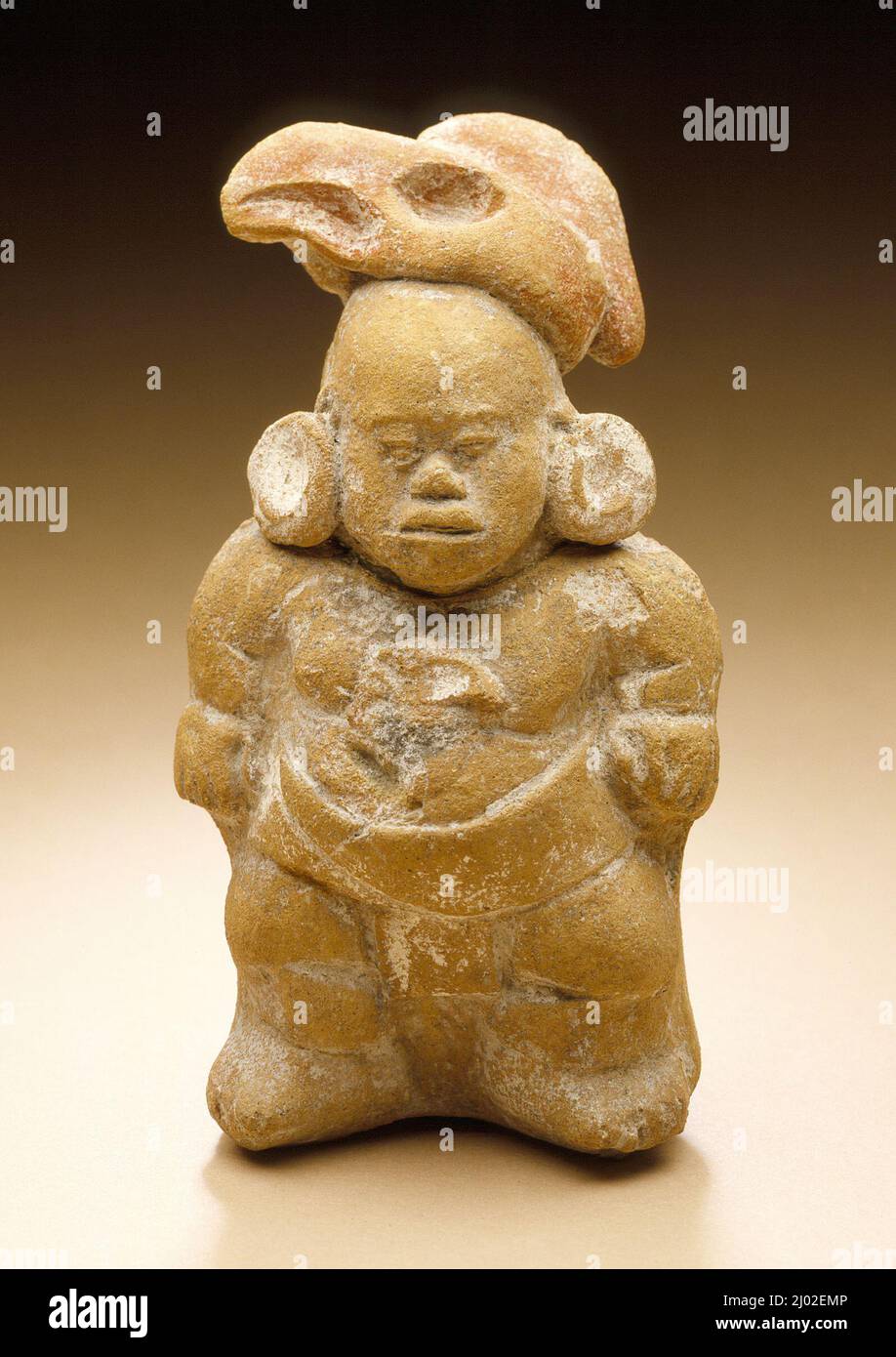 Sifflet nain Figurine. Mexique, péninsule du Yucatan, Campeche, probablement île de Jaina, Maya, 600–800 CE. Céramique. Céramique avec pigment rouge et blanc Banque D'Images