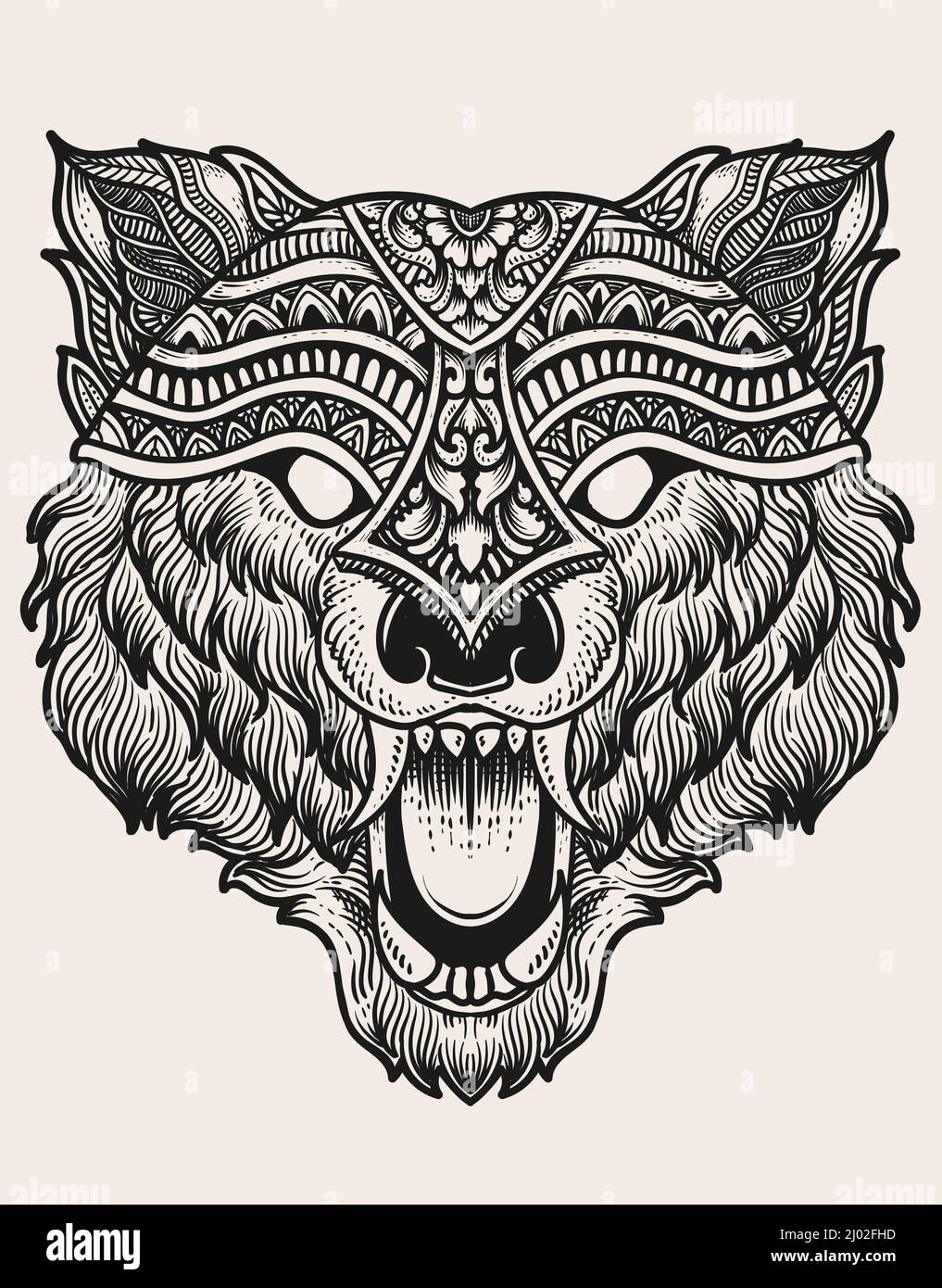 illustration tête de loup style gravure avec masque Illustration de Vecteur
