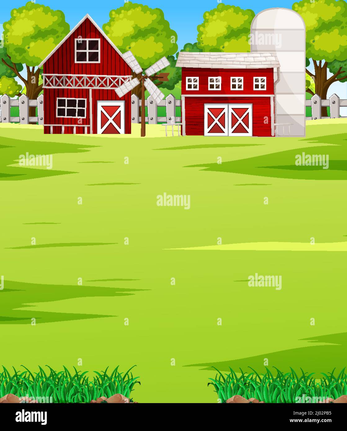 Paysage de la ferme avec illustration de la grange Illustration de Vecteur