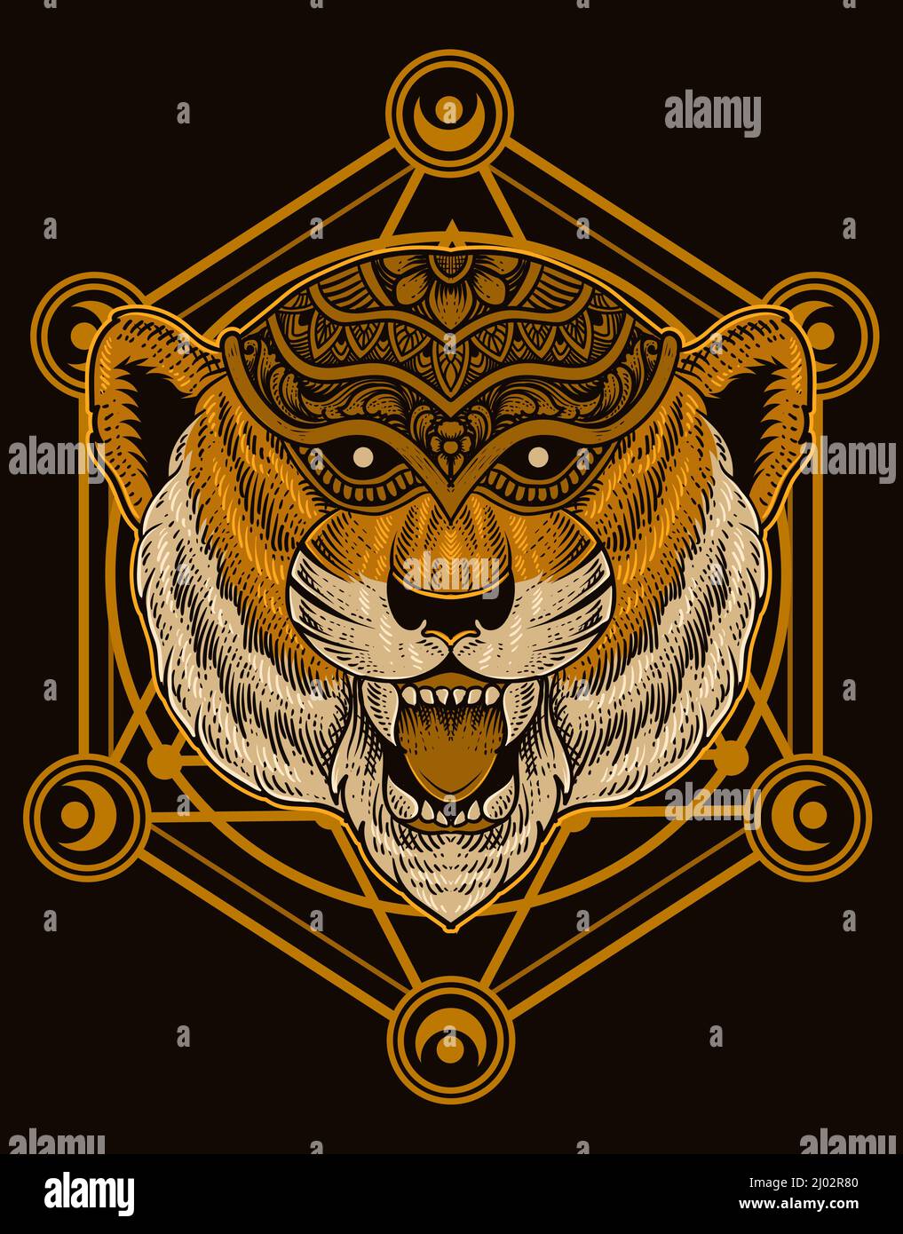 illustration tête de tigre avec géométrie sacrée Illustration de Vecteur